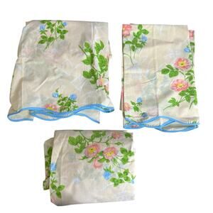Vintage Pacific Miracle Floral Rose Double Flat & Fitted Sheet Set 2 Pillowcases